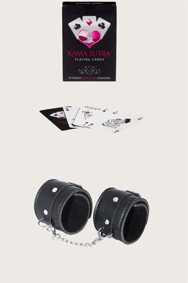 Arias Closet Sexy Görselli Oyun Kartı Kama Sutra Siyah Kelepçe Set