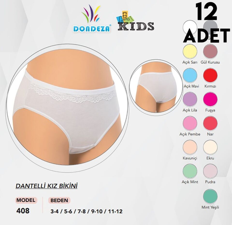 Dondeza 408 Surdantelli Kız Çocuk Külot 12'li