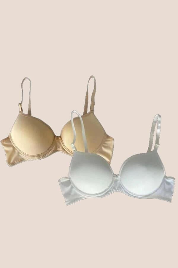 Arias Closet Ten-Beyaz 2'li Mikro Kumaş Push Up Dolgulu Balenli Günlük Destekli Sütyen
