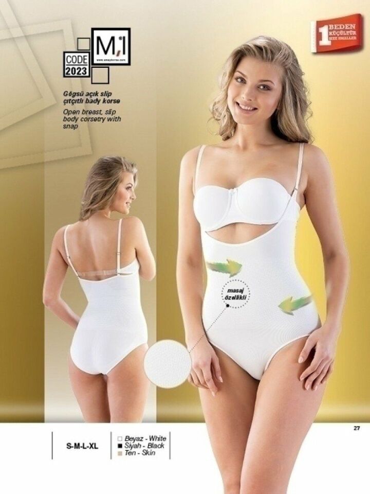 Emay 2023 Göğsü Açık Çıtçıtlı Masaj Özellikli Slip Korse