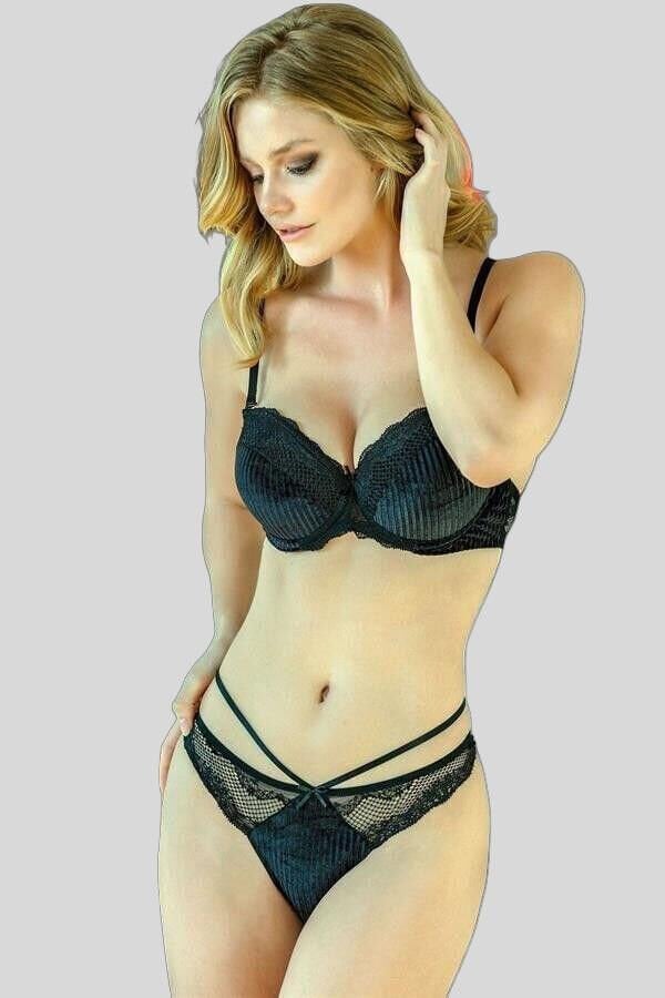 Arias Closet Kadife Balenli Destekli Dolgulu Askıları Çıkabilen Dantelli Sütyen ve String Takım