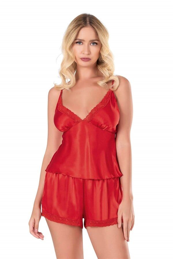 Arias Closet Kırmızı Saten Babydoll Şort Takımı