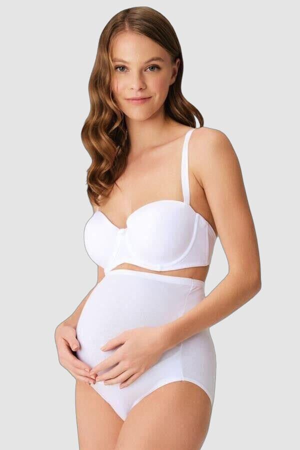 Pamuk ve Modal Kumaş Yüksek Bel Beyaz Hamile Külodu