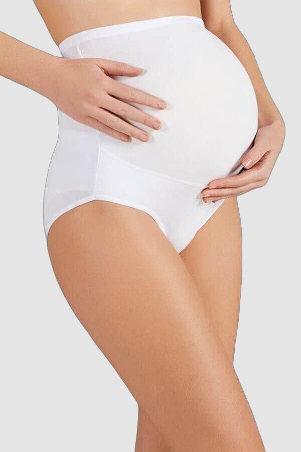 Pamuk ve Modal Kumaş Yüksek Bel Beyaz Hamile Külodu