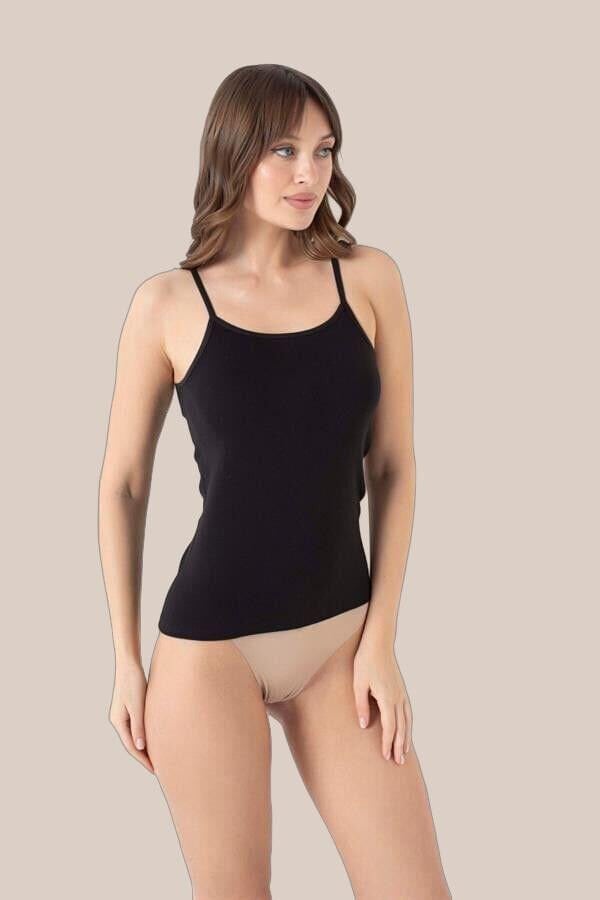 Arias Closet Likralı Pamuklu İp Askılı Siyah Atlet