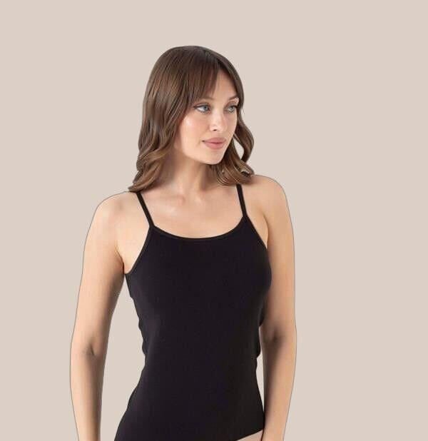 Arias Closet Likralı Pamuklu İp Askılı Siyah Atlet