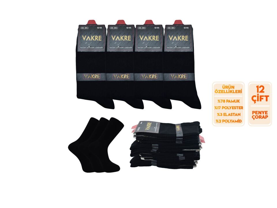 Vakre 9014-21 Erkek Penye Likralı Çorap 12'li