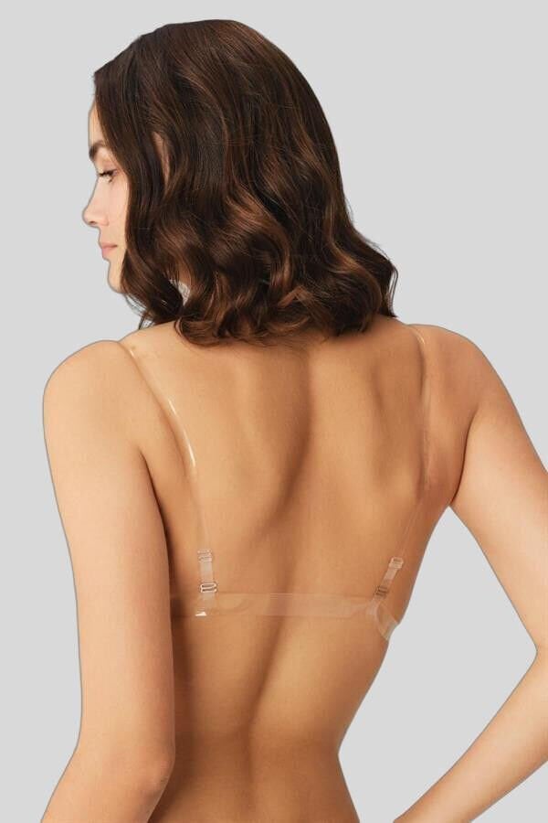 Kadın Balenli Destekli Dolgulu Askısız Straplez Sırtı Şeffaf Sırt Dekoltesi Sütyeni