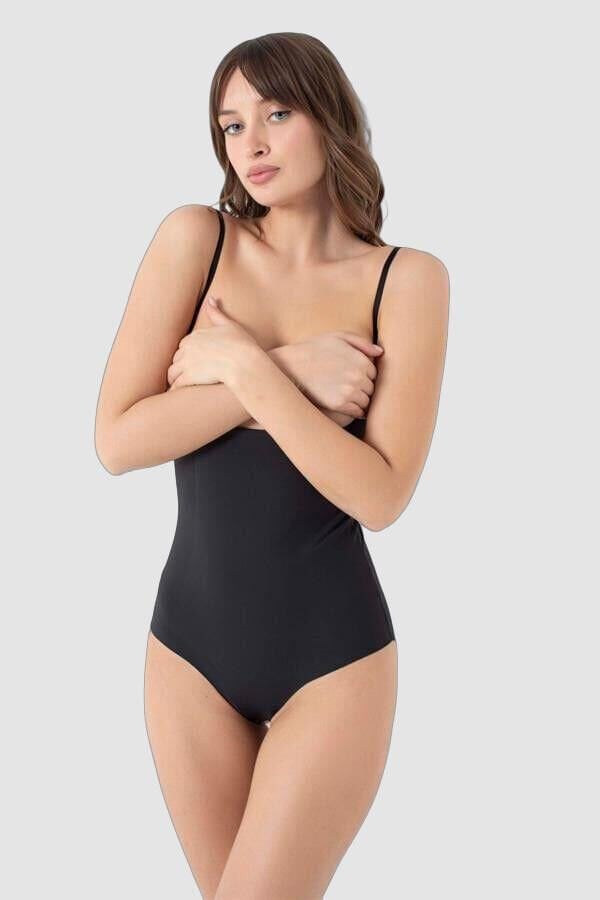 Mikro Kumaş Göğüs Altı Yapıştırma Paçaları Silikon Bantlı Alttan Kancalı Sıkı Badi Siyah Korse