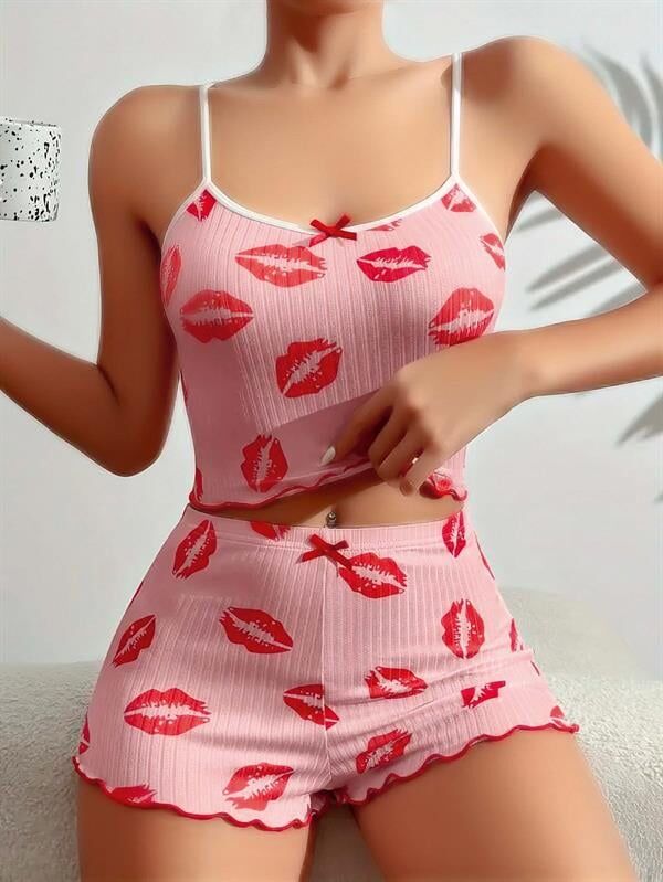 Arias Closet Pamuklu Kiss Öpücük Desen Pembe Şortlu Pijama Takımı
