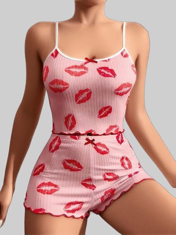 Arias Closet Pamuklu Kiss Öpücük Desen Pembe Şortlu Pijama Takımı