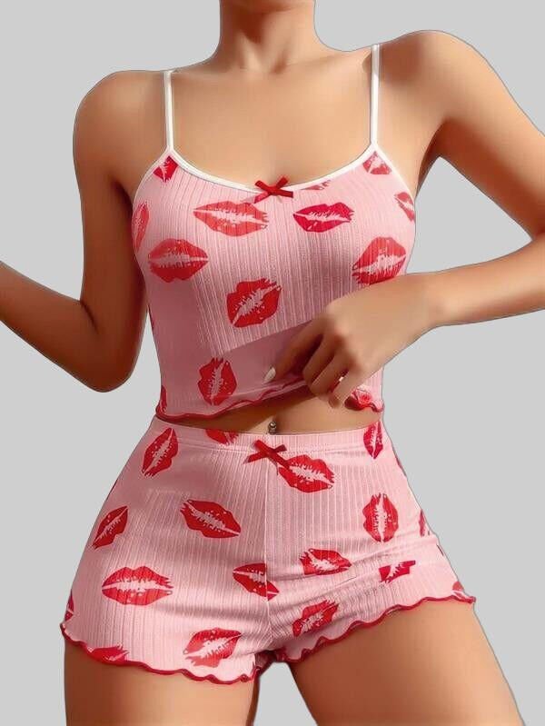 Arias Closet Pamuklu Kiss Öpücük Desen Pembe Şortlu Pijama Takımı