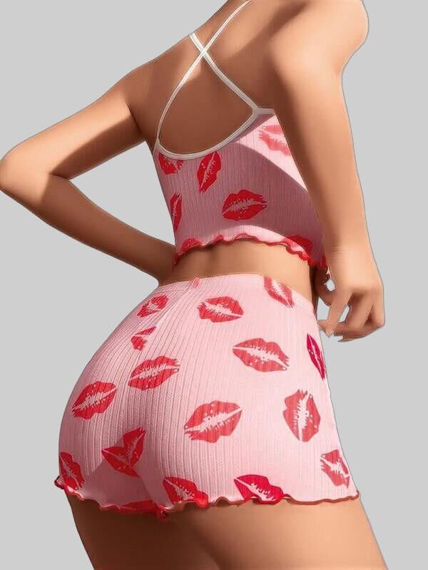Arias Closet Pamuklu Kiss Öpücük Desen Pembe Şortlu Pijama Takımı