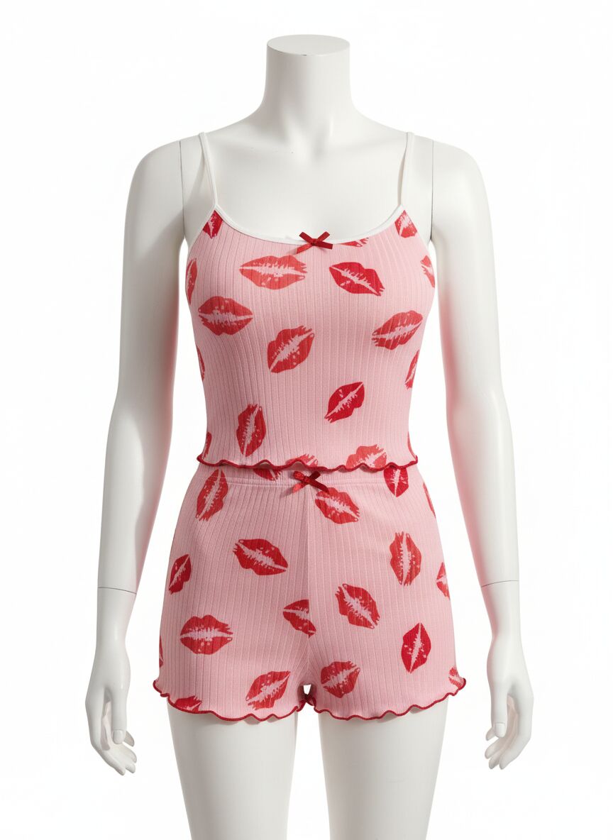 Arias Closet Pamuklu Kiss Öpücük Desen Pembe Şortlu Pijama Takımı