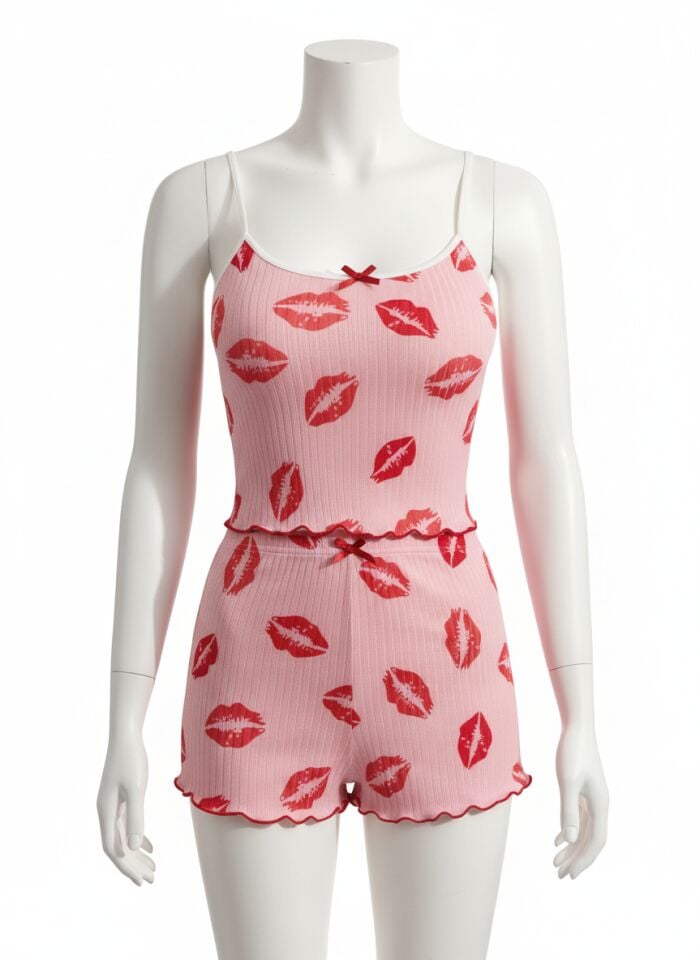 Arias Closet Pamuklu Kiss Öpücük Desen Pembe Şortlu Pijama Takımı