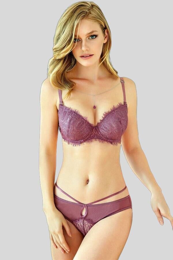 Arias Closet Balenli Destekli Dolgulu Askıları Çıkabilen Yaka Detaylı Çıkabilen Yaka Aksesuarlı Dantelli Sütyen ve Slip Takım