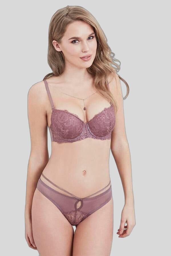 Arias Closet Balenli Destekli Dolgulu Askıları Çıkabilen Yaka Detaylı Çıkabilen Yaka Aksesuarlı Dantelli Sütyen ve Slip Takım