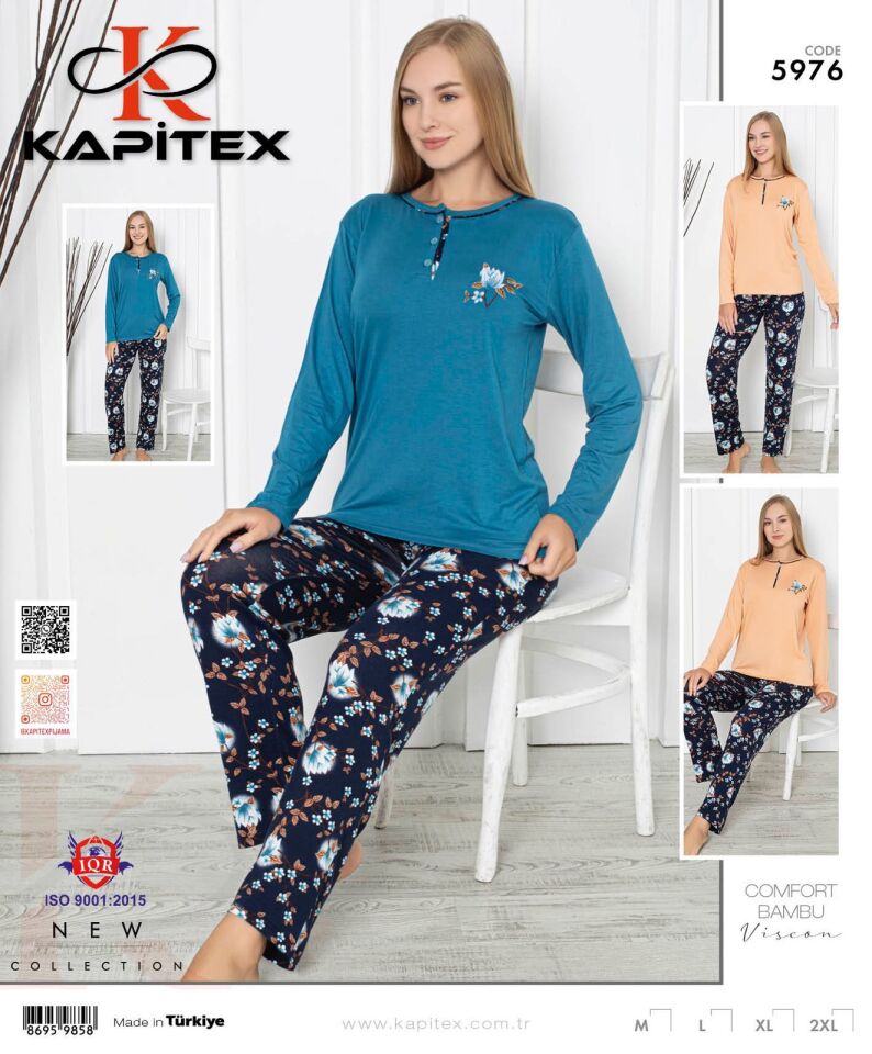 Kapitex 5976 Bayan Uzun Kol Pijama Takım 4'lü