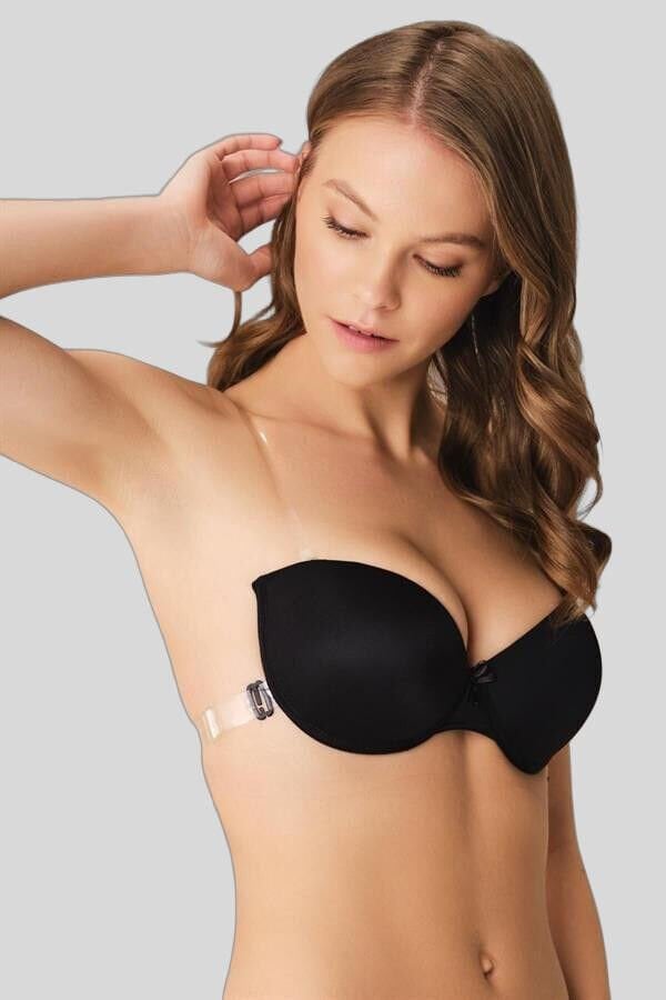 Kadın Balenli Destekli Dolgulu Askısız Straplez Sırtı Şeffaf Sırt Dekoltesi Sütyeni