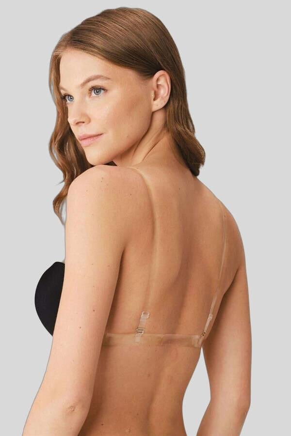 Kadın Balenli Destekli Dolgulu Askısız Straplez Sırtı Şeffaf Sırt Dekoltesi Sütyeni