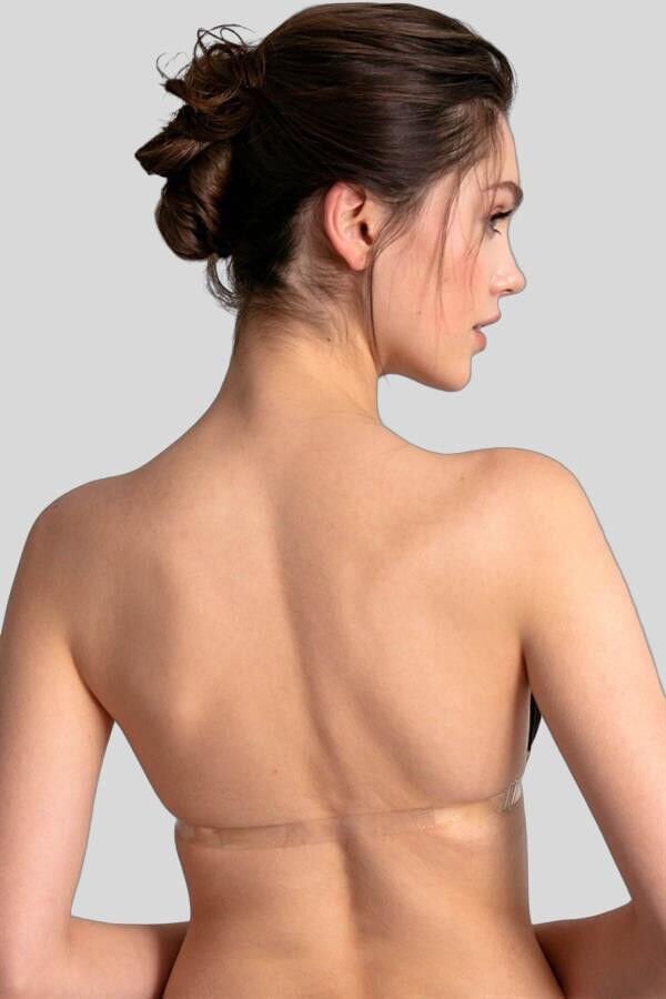 Kadın Balenli Destekli Dolgulu Askısız Straplez Sırtı Şeffaf Sırt Dekoltesi Sütyeni
