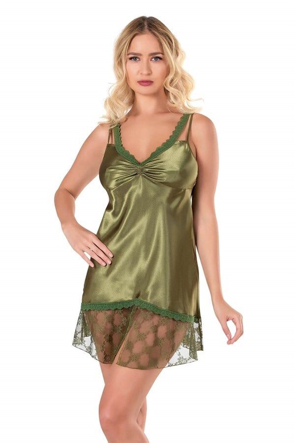 Arias Closet Haki Kısa Saten Gecelik