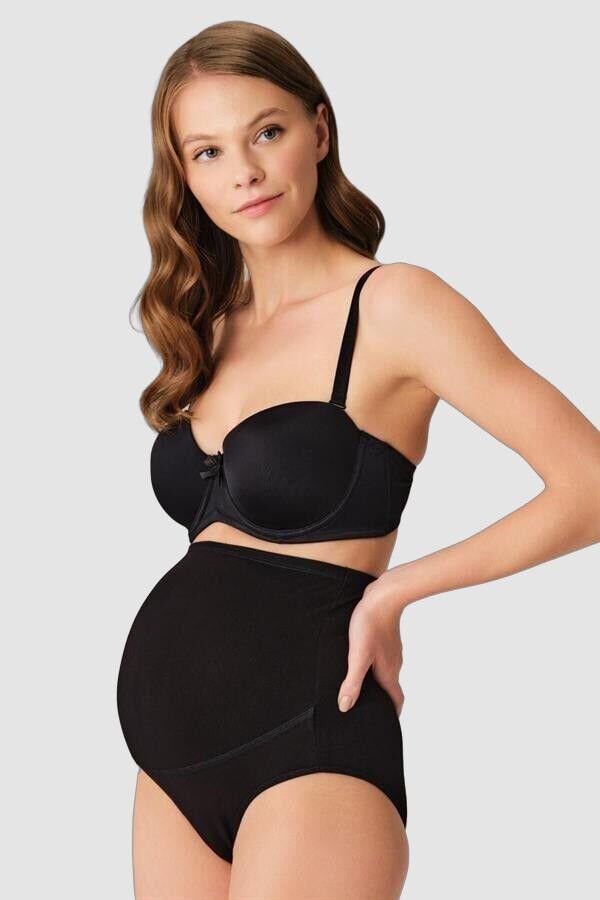 Pamuk ve Modal Kumaş Yüksek Bel Siyah Hamile Külodu