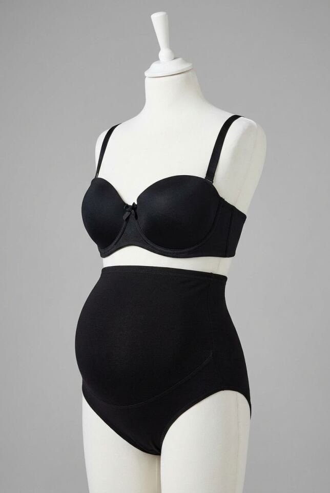 Pamuk ve Modal Kumaş Yüksek Bel Siyah Hamile Külodu