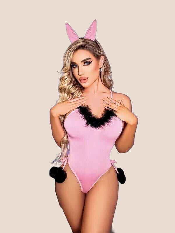 Arias Closet Pembe Siyah Ponponlu Fantezi Tavşan Kostümü