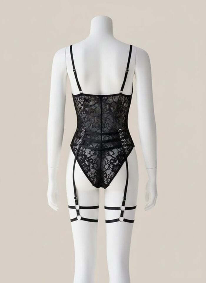 Arias Closet Sİyah Dantel İşlemeli Fantezi Body Jartiyer Takımı