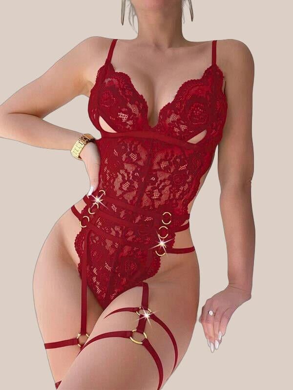 Arias Closet Kırmızı Dantel İşlemeli Fantezi Body Jartiyer Takımı