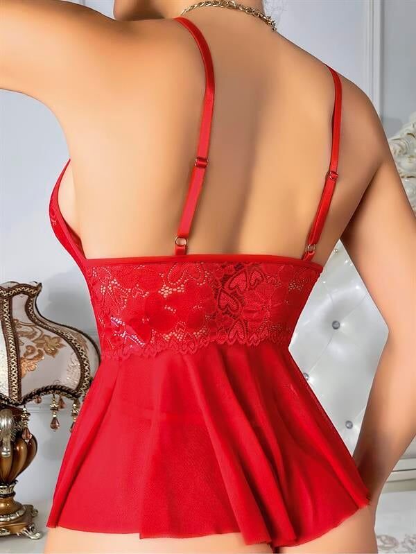 Arias Closet Kırmızı Dantel İşlemeli Fantezi Body Gecelik