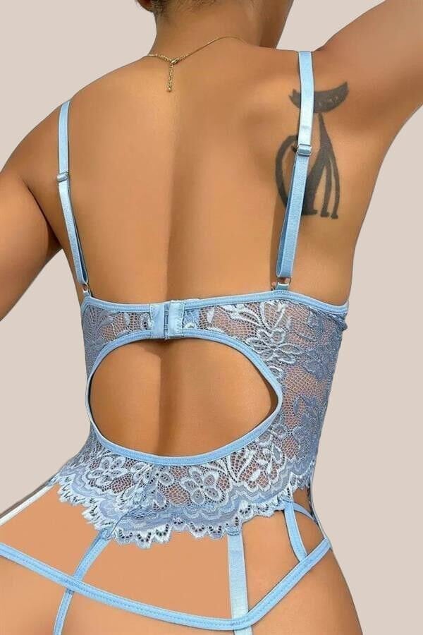 Arias Closet Özel Tasarım Dantelli Fantezi Mavi Jartiyer Takımı