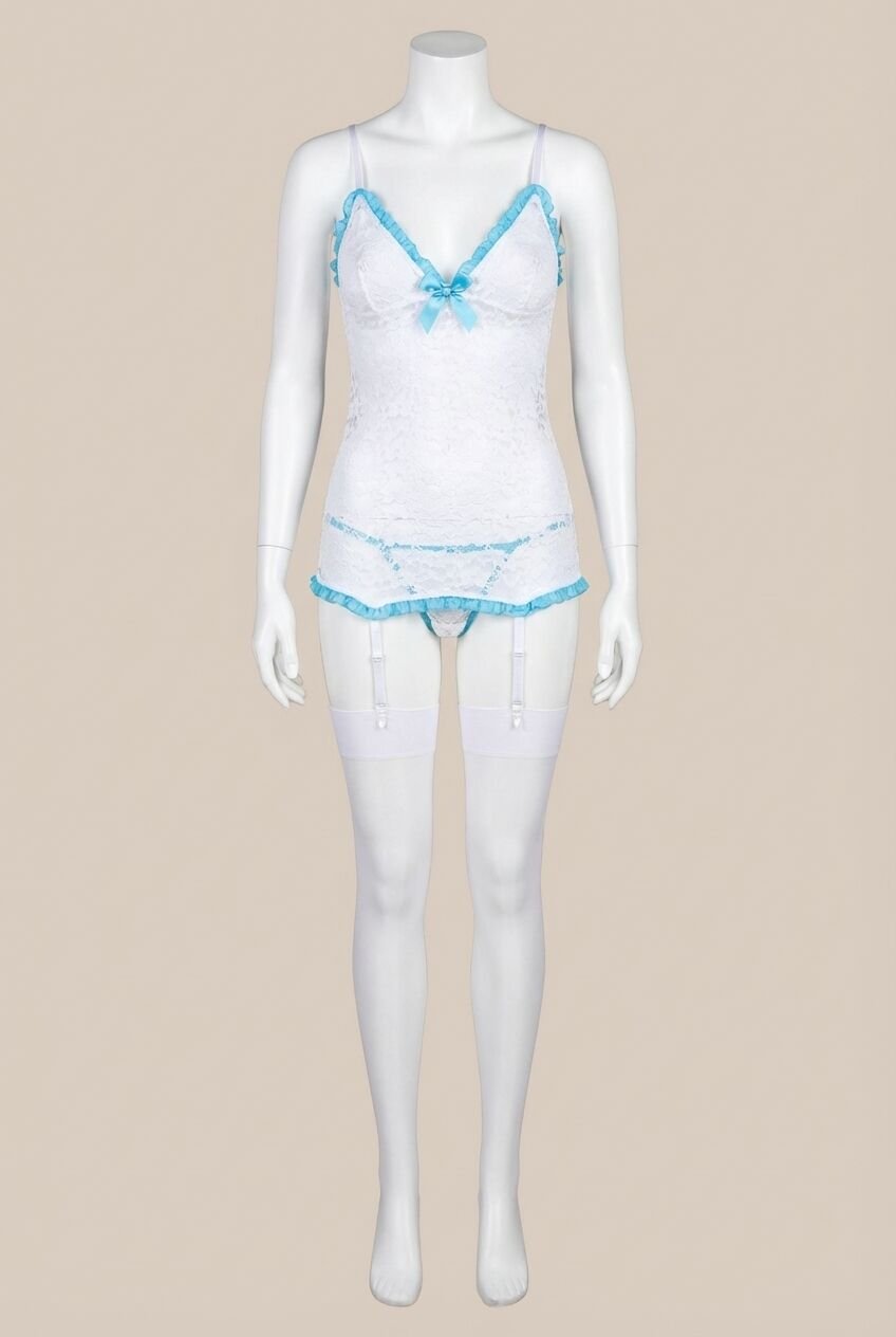 Özel Tasarım Dantel İşlemeli Fantezi Beyaz Jartiyer Takımı