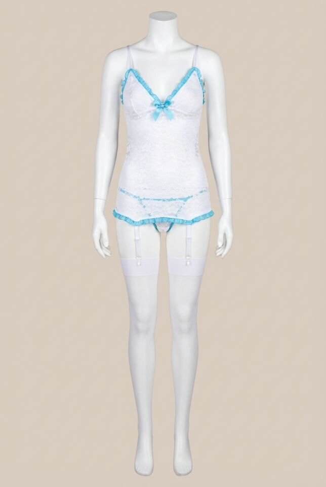 Özel Tasarım Dantel İşlemeli Fantezi Beyaz Jartiyer Takımı