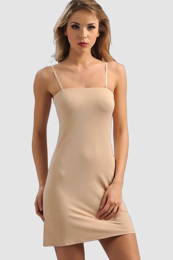 Mikropolyamid Kumaşlı Askıları Çıkabilen Straplez Kısa Elbise Altı Kombinezon