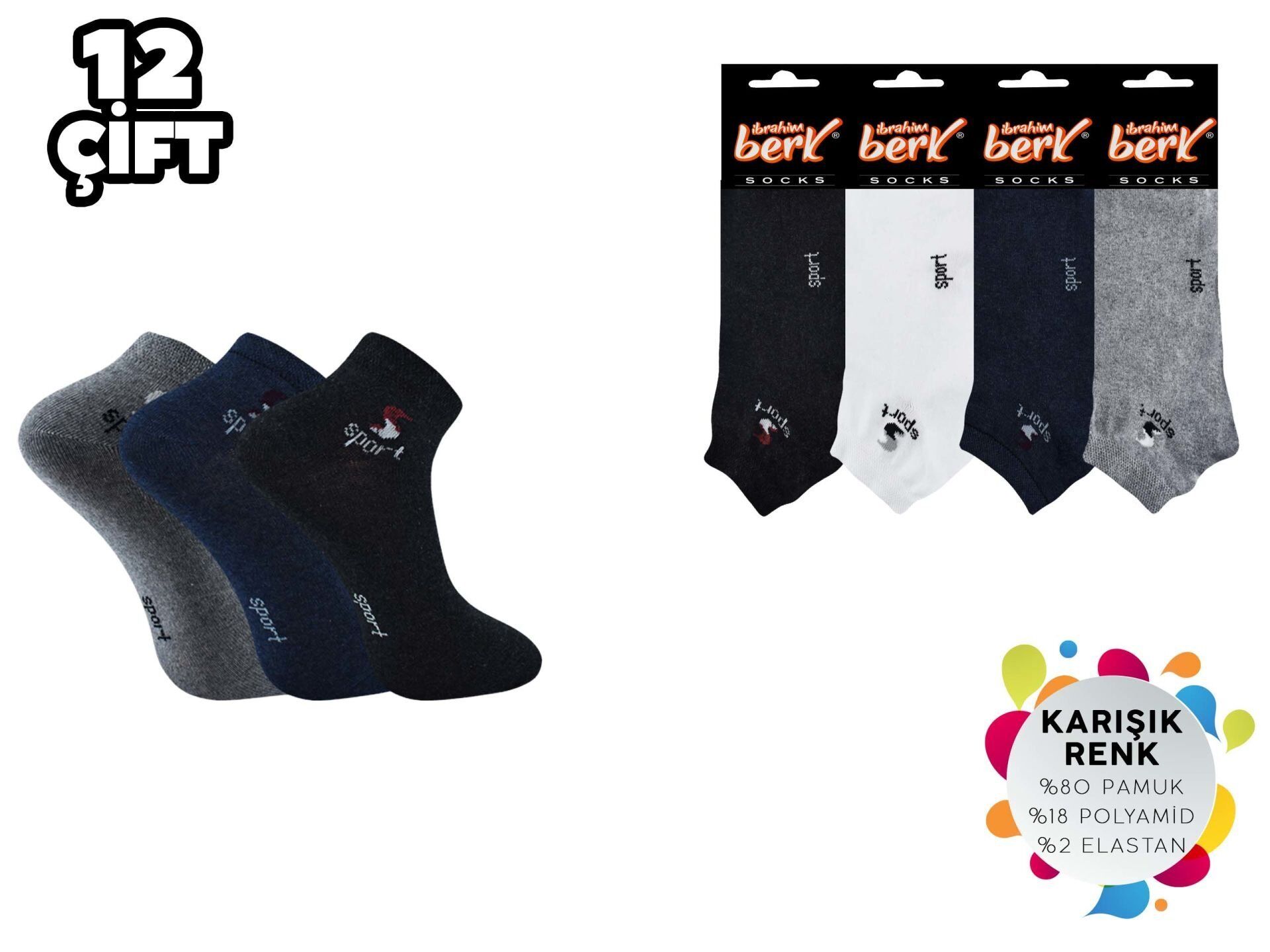 İbrahim Berk 11-43 Erkek Likralı Patik Çorap 12'li