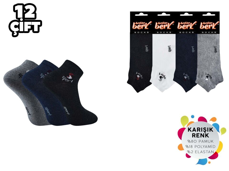 İbrahim Berk 11-43 Erkek Likralı Patik Çorap 12'li