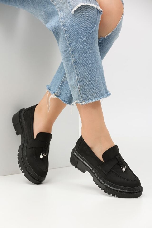 Loafer Günlük Kadın Siyah Süet Rahat Ayakkabı