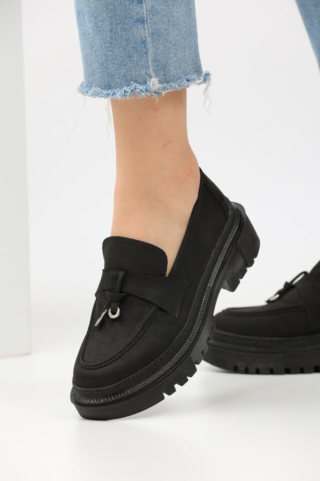 Loafer Günlük Kadın Siyah Süet Rahat Ayakkabı