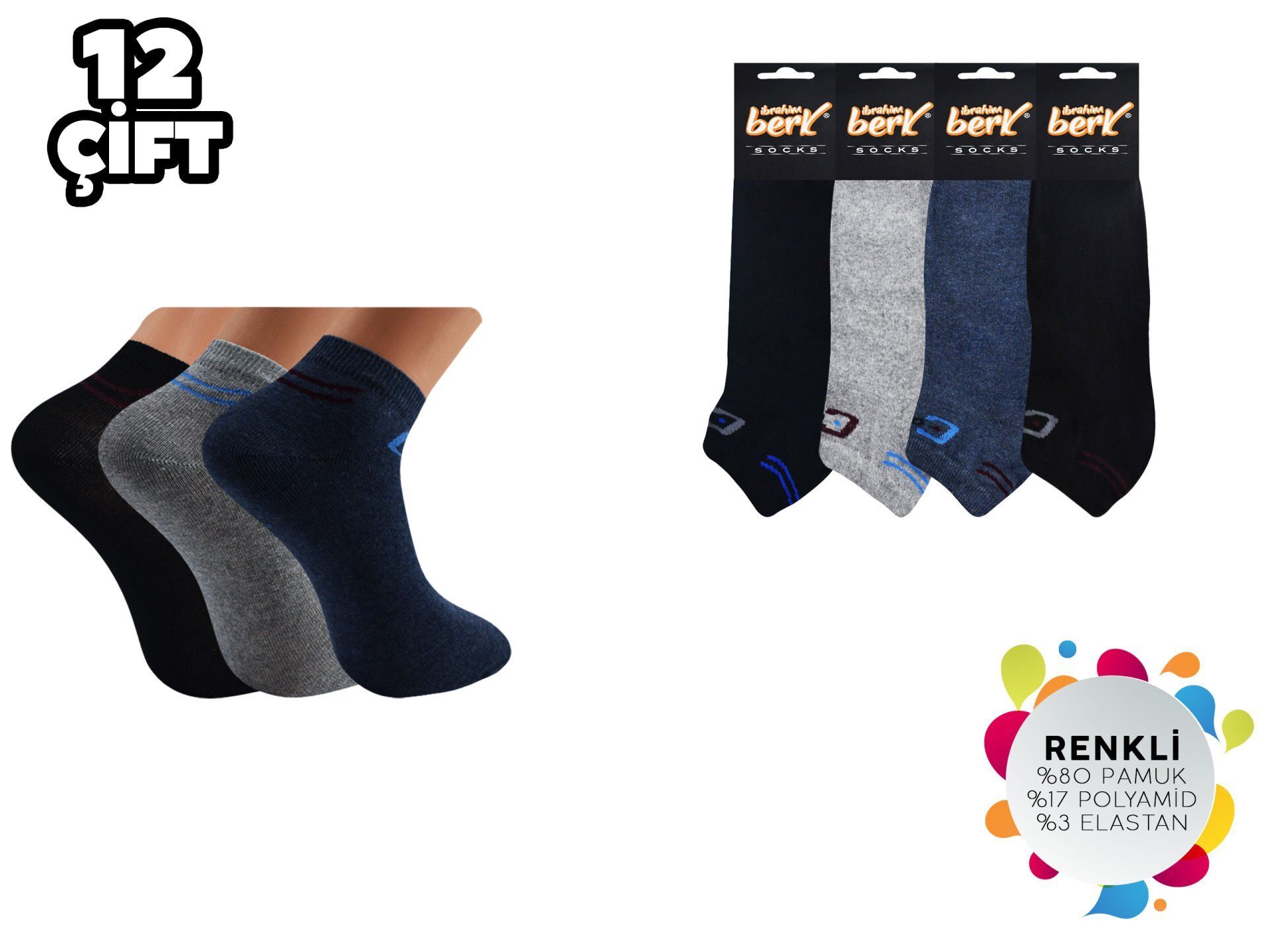 İbrahim Berk 11-47 Erkek Likralı Patik Çorap 12'li