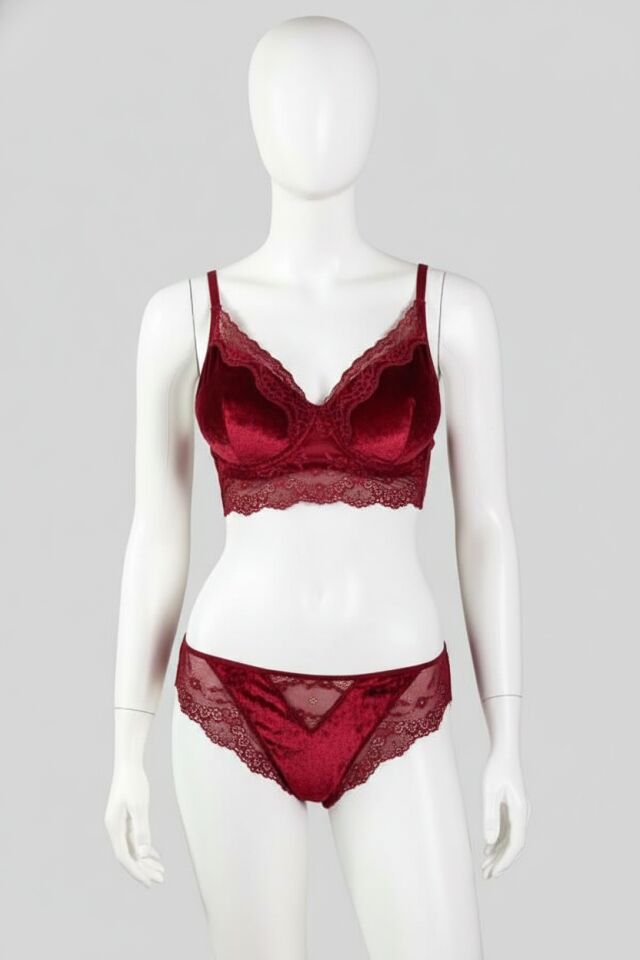 Arias Closet Kadife Balenli Destekli Dolgulu Dantelli Büstiyer Sütyen ve Slip Takım
