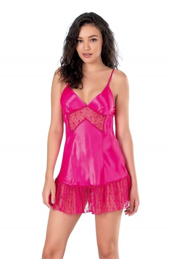 Arias Closet Fuşya Kısa Saten Gecelik
