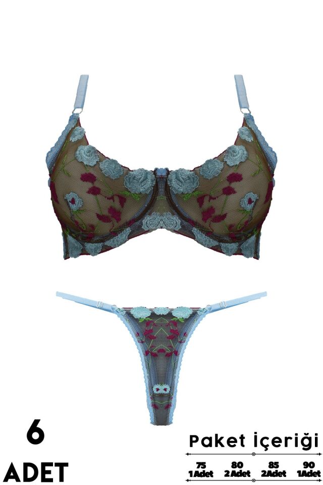 Love Secret Brodeli 1008 B Cup Balenli Desteksiz Bayan Sütyen Takım 6'lı