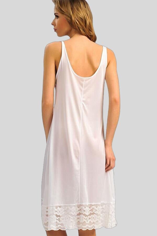 Kadın Polyamid Kumaşlı Dantelli Geniş Askılı Diz Altı Kombinezon