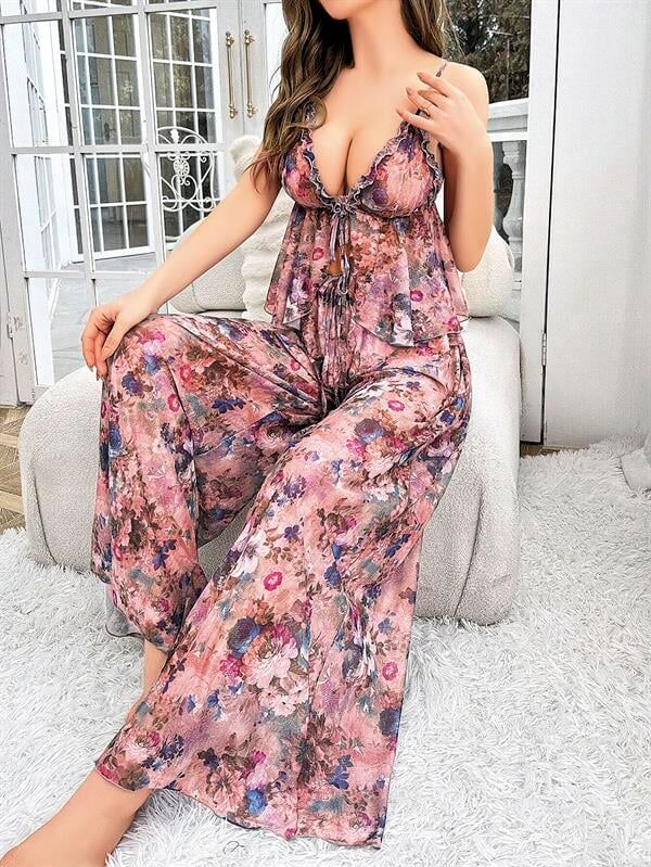 Arias Closet Özel Tasarım Çiçek Desenli Salaş Kesim Şık 2'li Takım