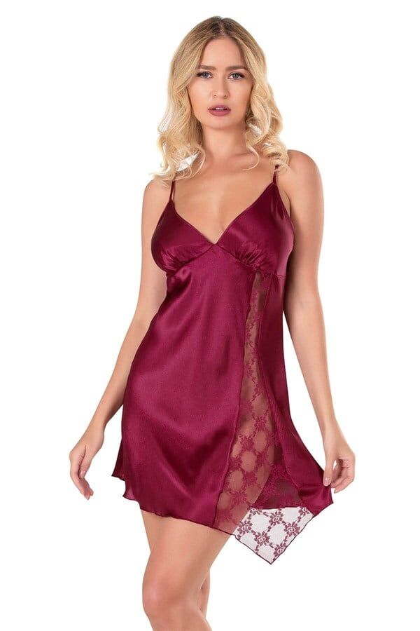Arias Closet Bordo Kısa Saten Gecelik