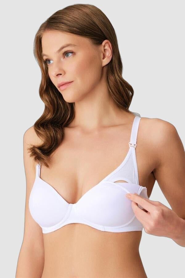 Balensiz Lohusa Önden Açılan Yumuşak Süngerli Beyaz Emzirme Sütyeni