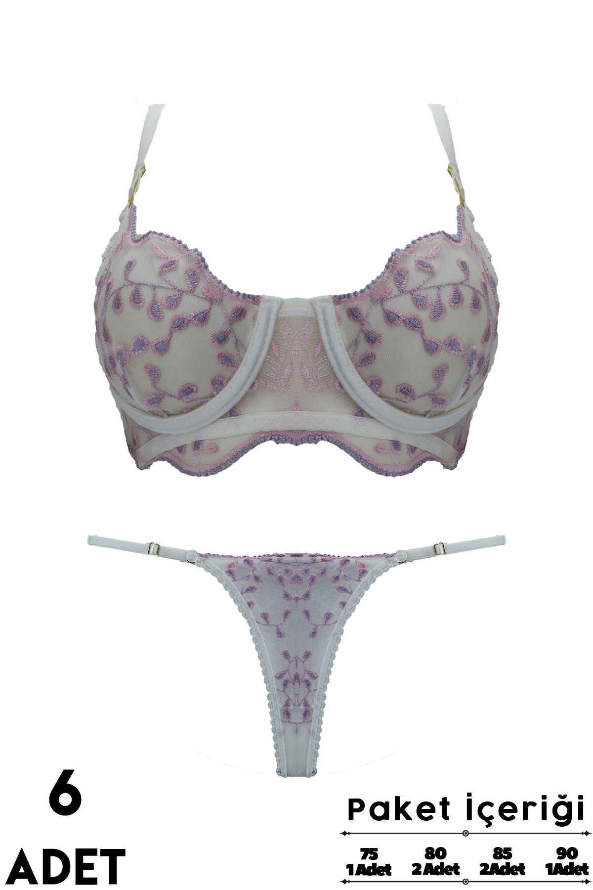 Love Secret Brodeli 1037 B Cup Balenli Desteksiz Bayan Sütyen Takım 6'lı