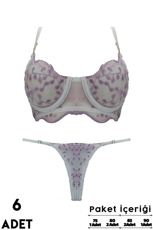 Love Secret Brodeli 1037 B Cup Balenli Desteksiz Bayan Sütyen Takım 6'lı